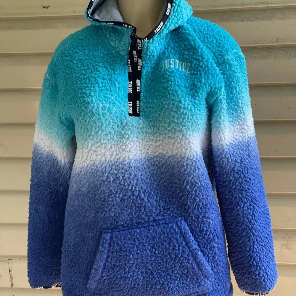 Justice girls Sherpa blue ombré hoodie sweater